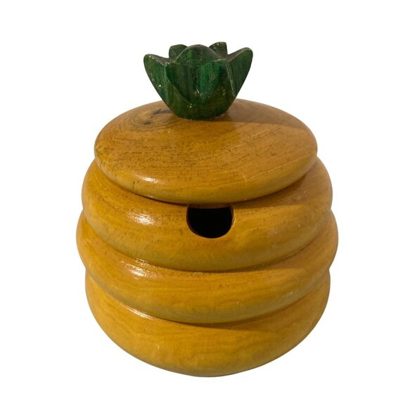 Vintage Wooden Honey Jar With Lid Pineapple Beehive Design - Picture 4 of 9
